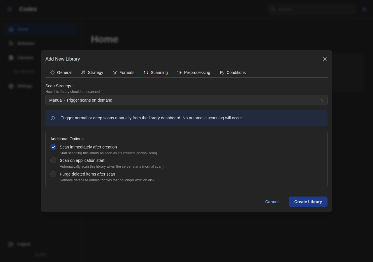 Add Library - Scanning Settings